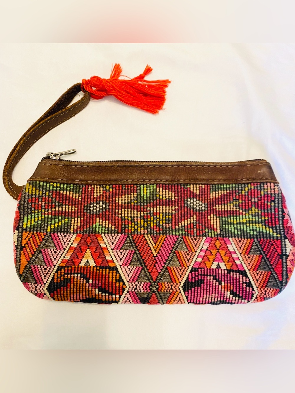 Nena & Co Peace Pilgrim Pouch Leather Artisan Textile Bag Clutch Wristlet